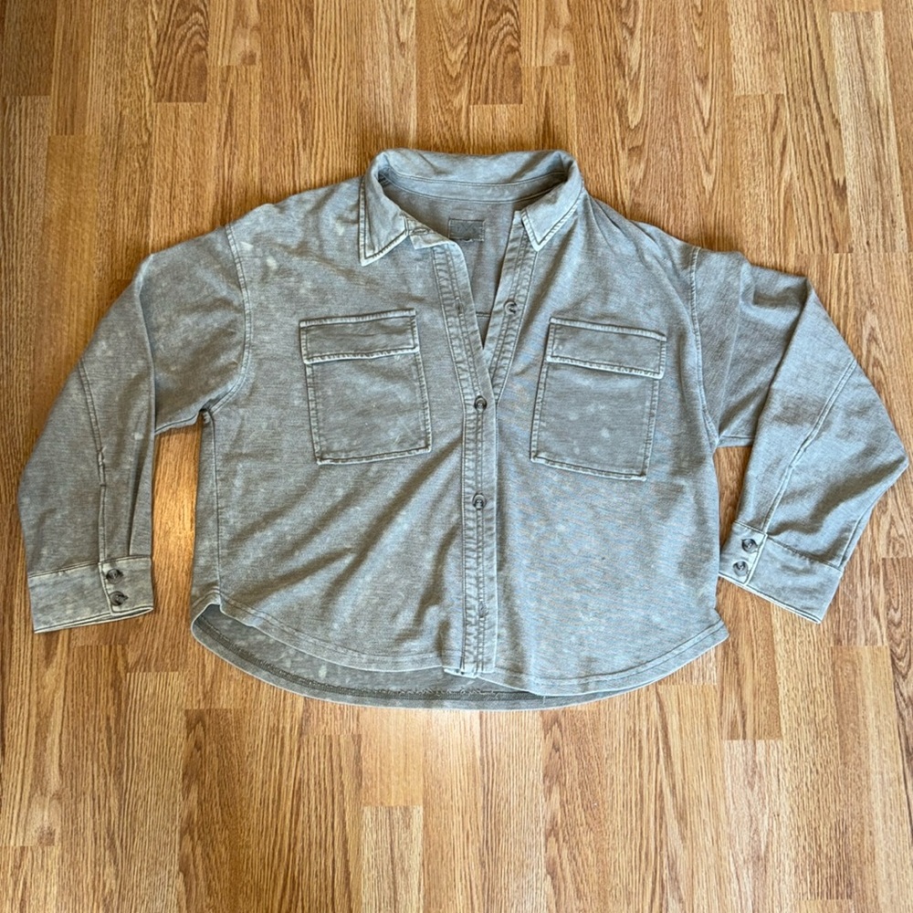 Army green button down top